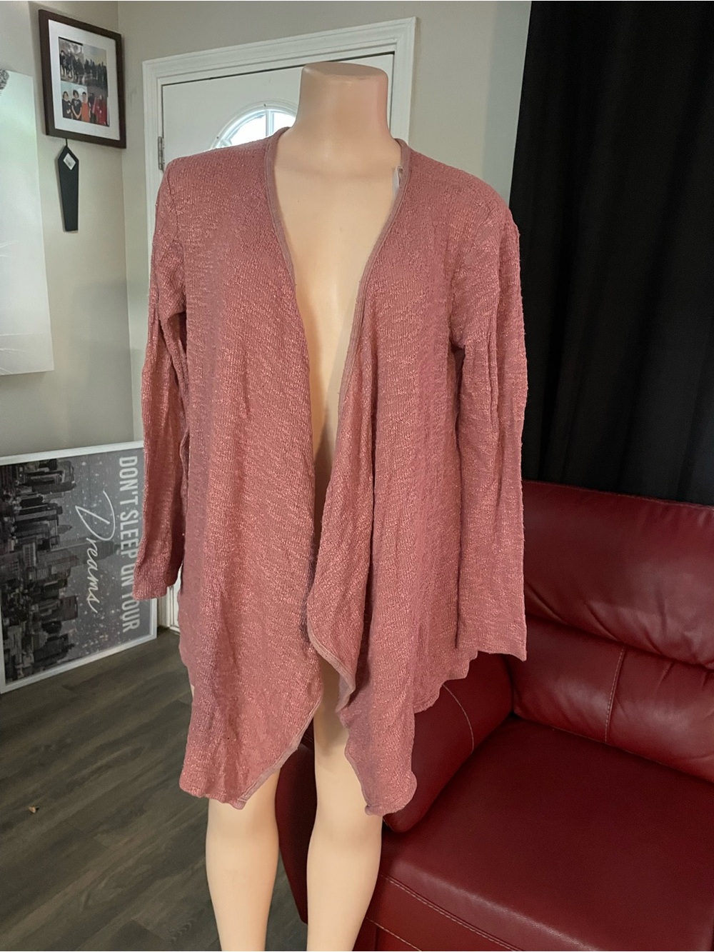 Open Front Textured Cardigan in Dusty Rose small soft throw Shaw top